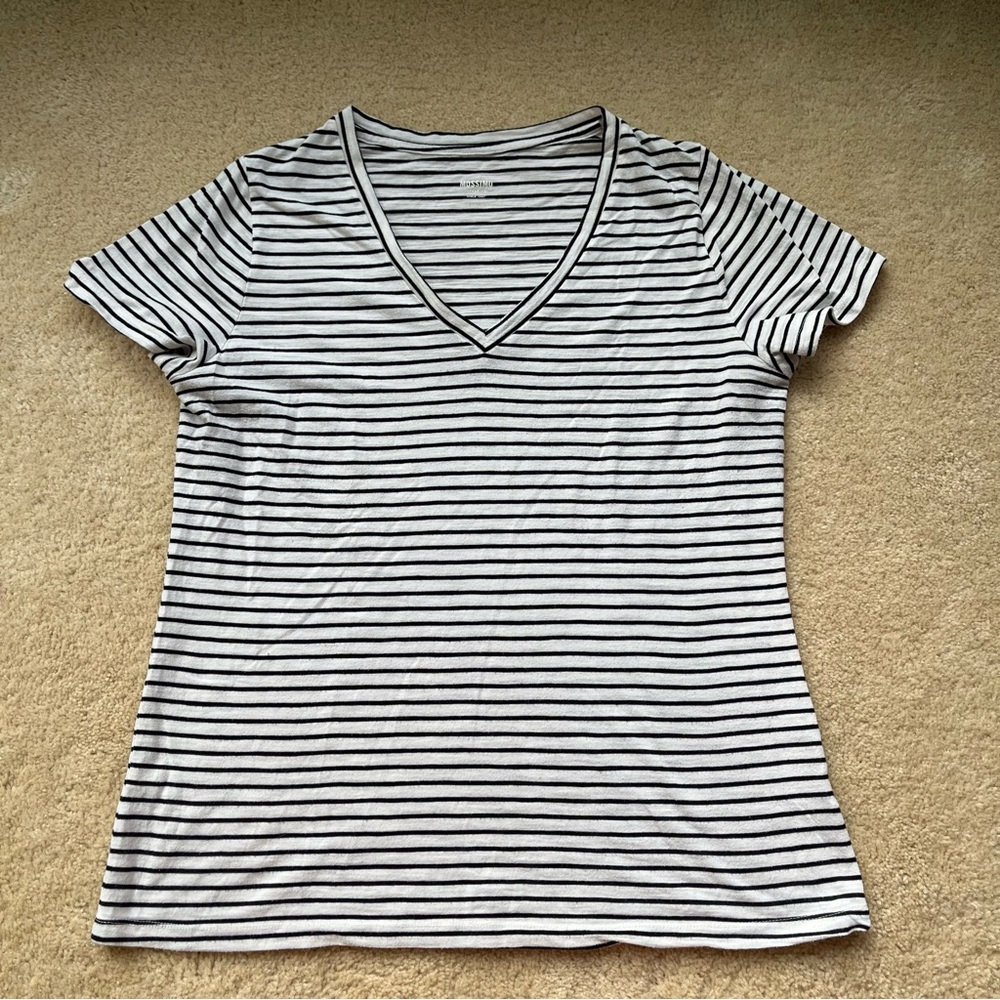 Mossimo Women’s Black White Striped V-Neck T-Shirt - Size XXL - VGUC